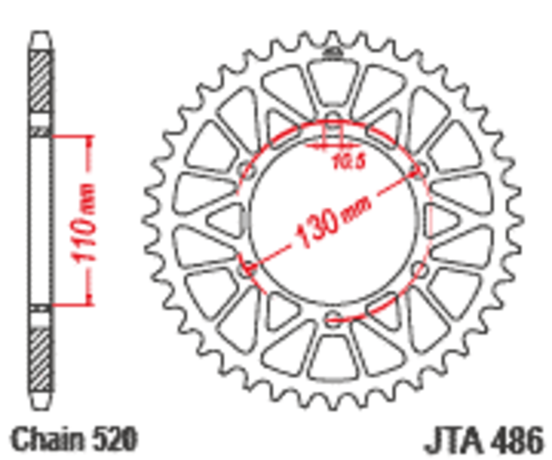 Corona JT Aluminio negro JT 486 con 44 dientes