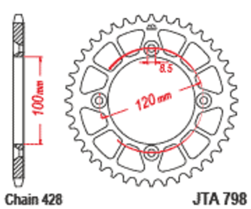 Corona JT Aluminio negro JT 798 con 52 dientes