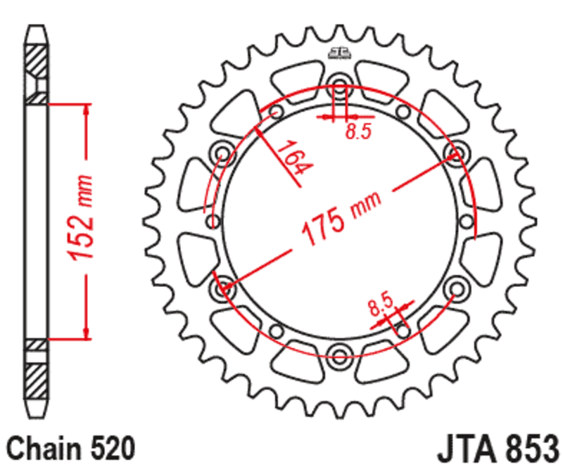 Corona JT Aluminio negro JT 853 con 51 dientes