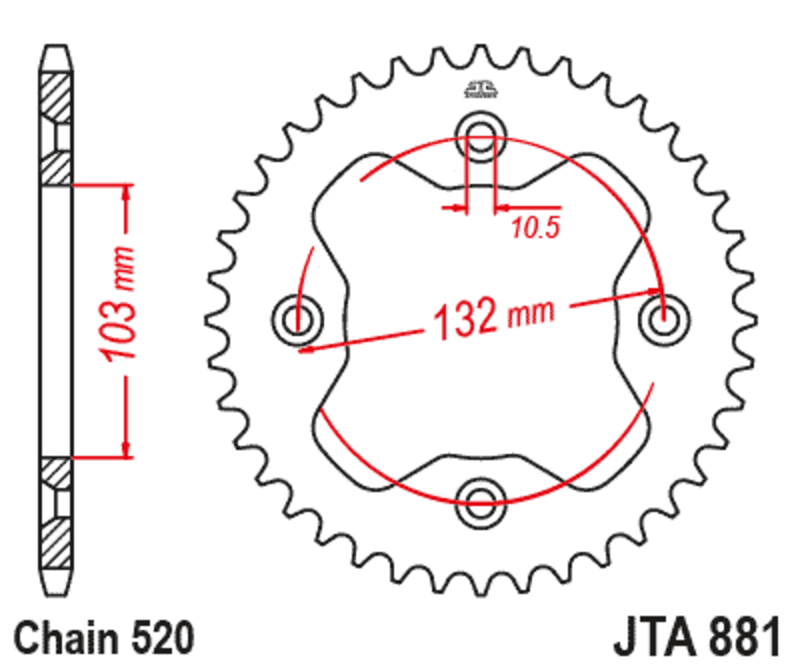 Corona JT Aluminio negro JT 881 con 38 dientes