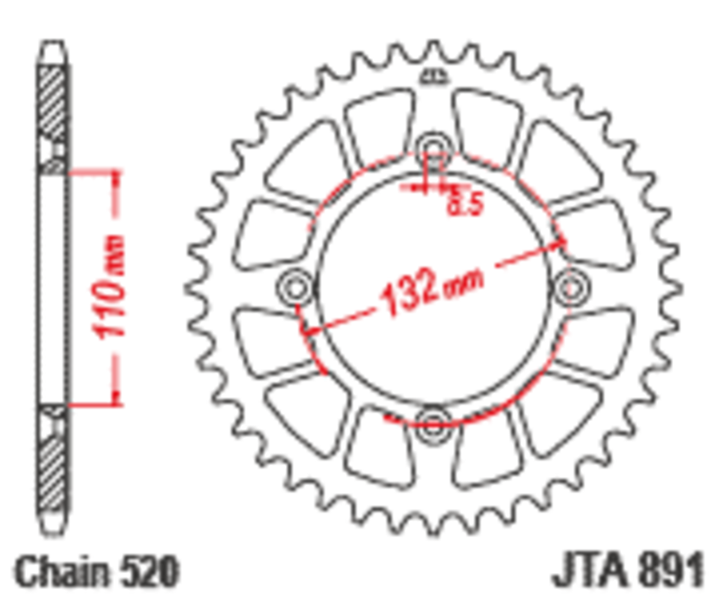 Corona JT Aluminio negro JT 891 con 46 dientes