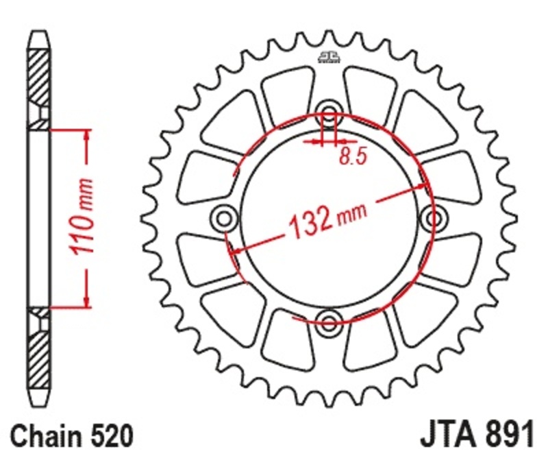 Corona JT Aluminio negro JT 891 con 48 dientes