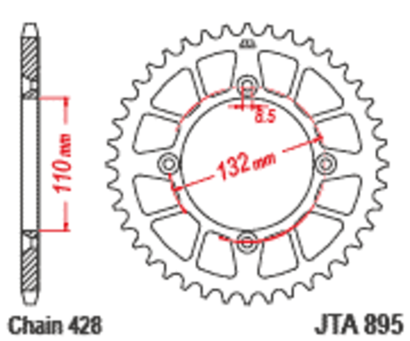 Corona JT Aluminio negro JT 895 con 47 dientes
