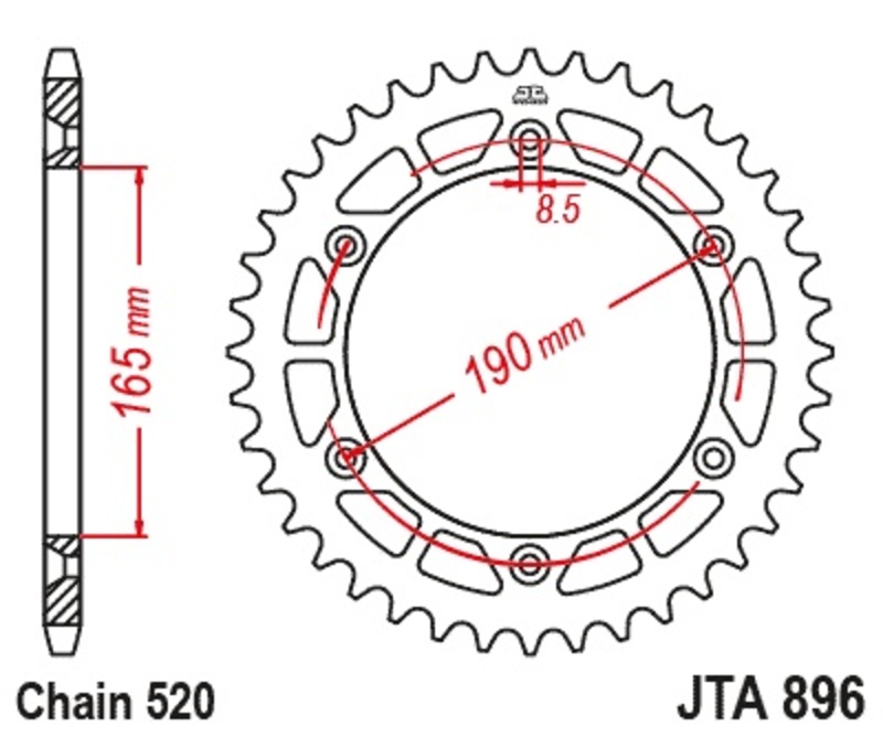 Corona JT Aluminio negro JT 896 con 50 dientes