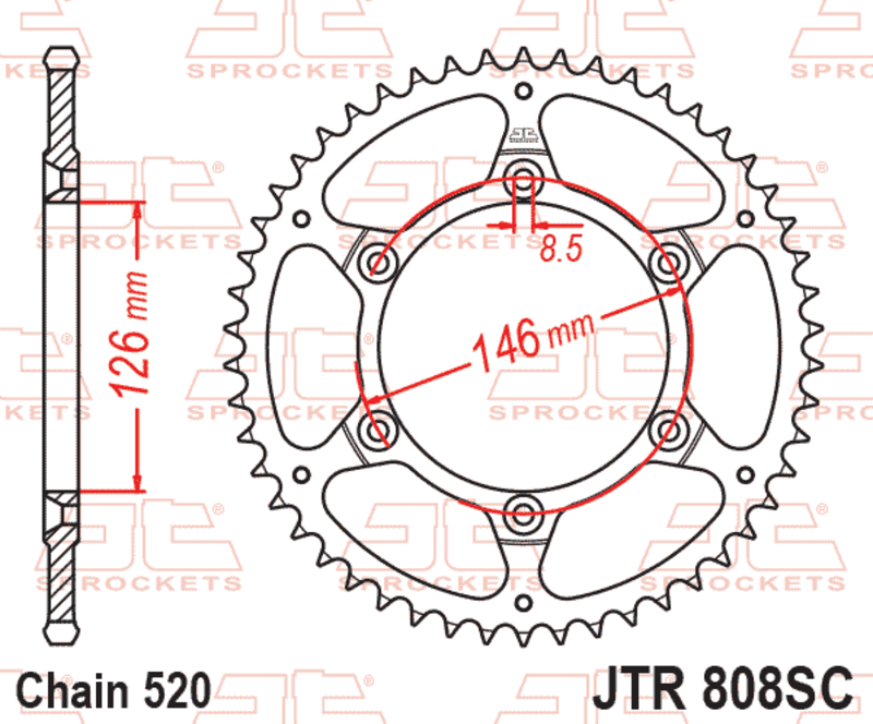 Corona JT 808 de acero con 47 dientes paso 520 autolimpiable