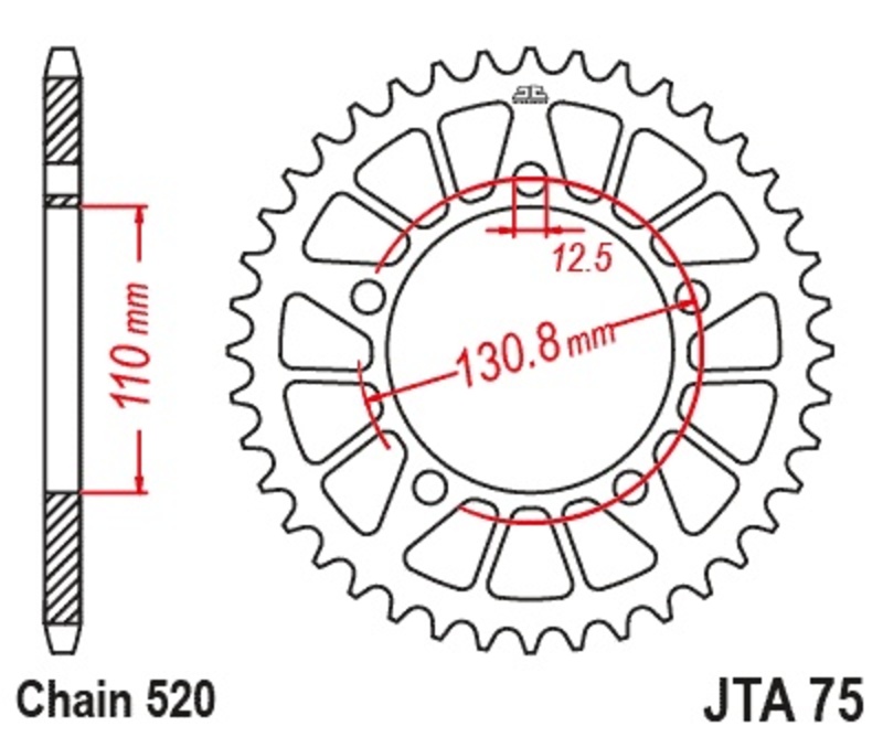 Corona JT 75 de aluminio negro 44 dientes – Paso 520