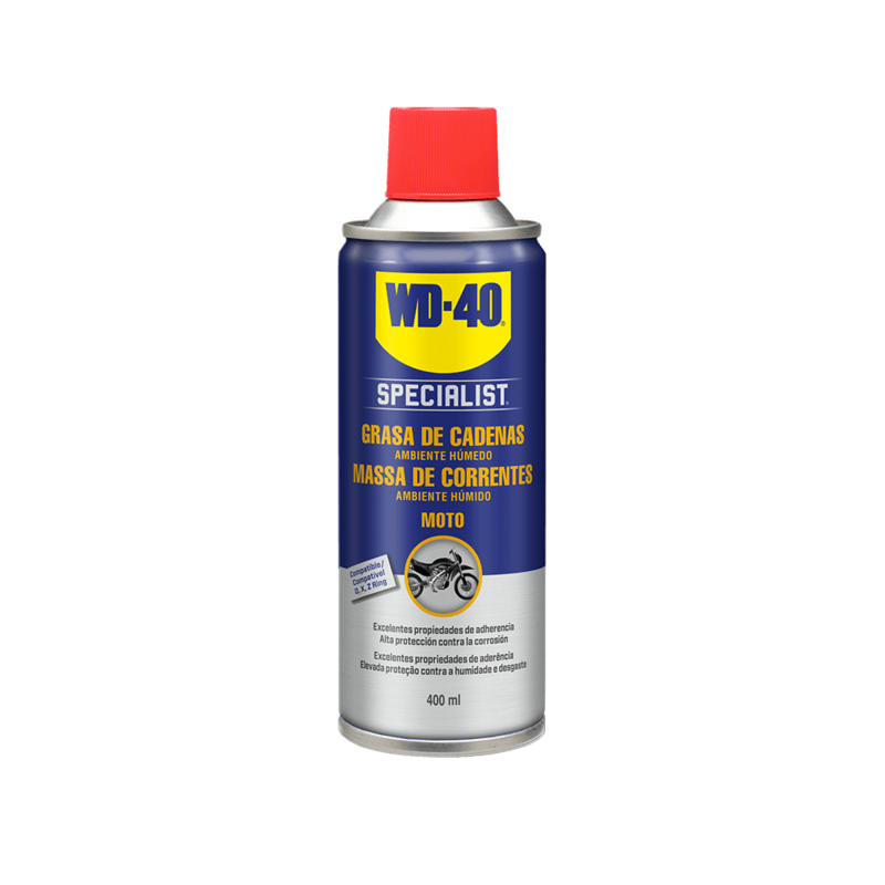 Grasa de cadena blanca WD-40 Specialist Moto condiciones húmedas - Spray 400 ml