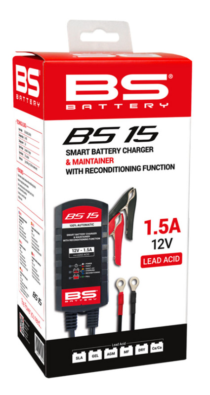 Cargador / mantenedor de baterías inteligente BS BATTERY BS15 con función de reacondicionamiento - 12V 1,5A