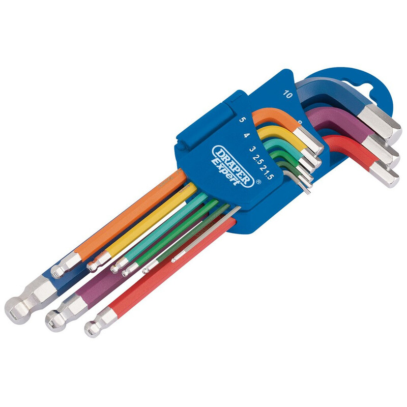 Juego de llaves hexagonales métricas con cabeza esférica DRAPER - 9 pcs de colores