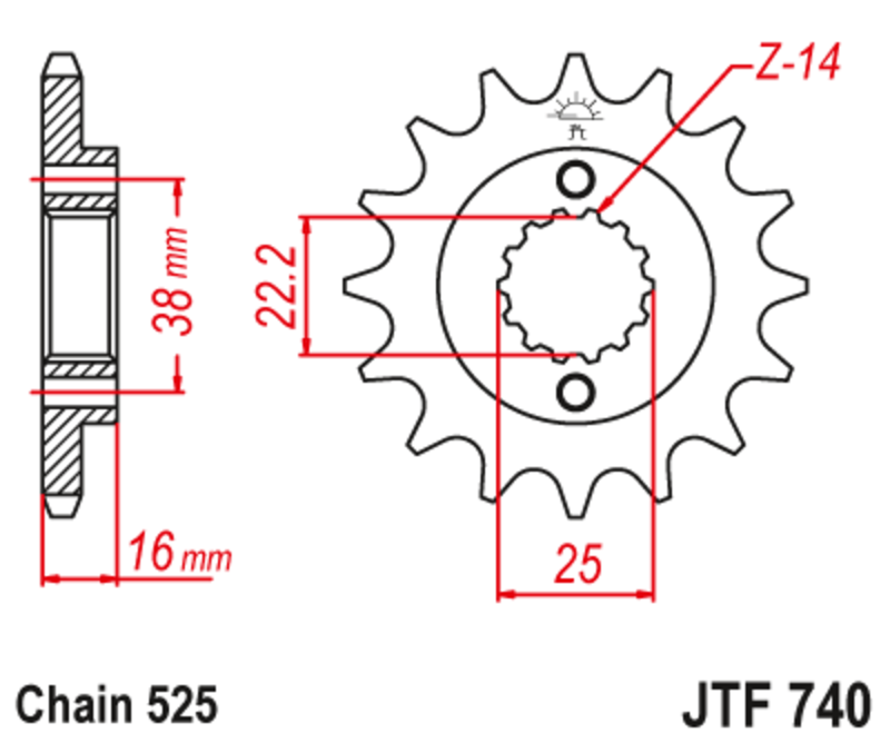 Piñón con goma anti-ruido JT SPROCKETS acero 740 - 525
