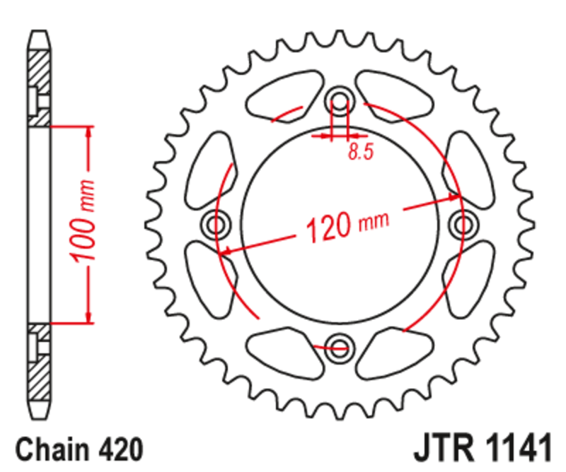Corona JT SPROCKETS acero estándar 1141 - Paso 420