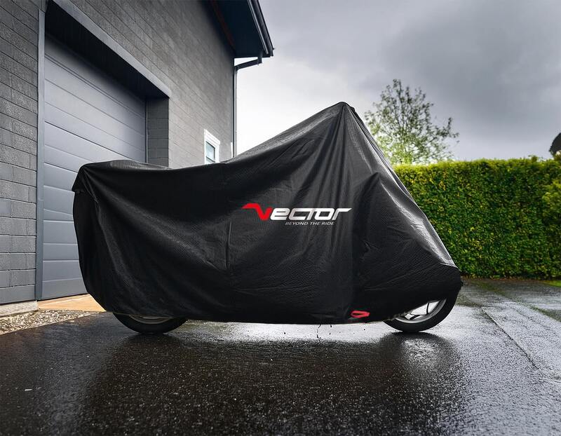 Funda de moto para exterior VECTOR Heavy Duty para Moto/Scooter con baúl y pantella grande - Negro - L