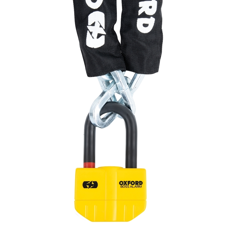 Candado con alarma OXFORD Boss Alarm 14mm x 12 mm + Cadena 2,0 m - Certificado Sold Secure Gold / FG SBSC