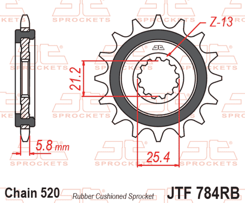 Piñón con goma anti-ruido JT SPROCKETS acero 14 dientes 784 - 520