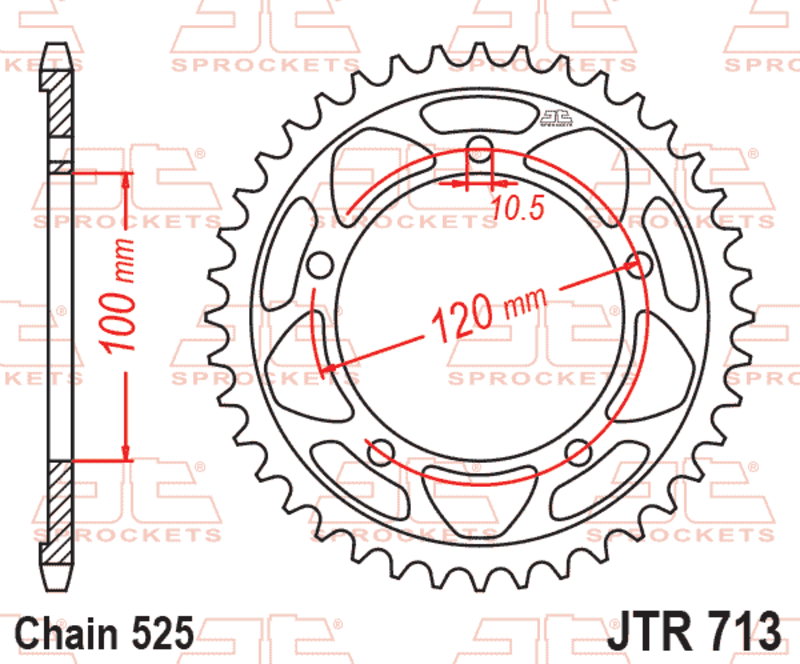 Corona JT SPROCKETS acero estándar 713 - Paso 523