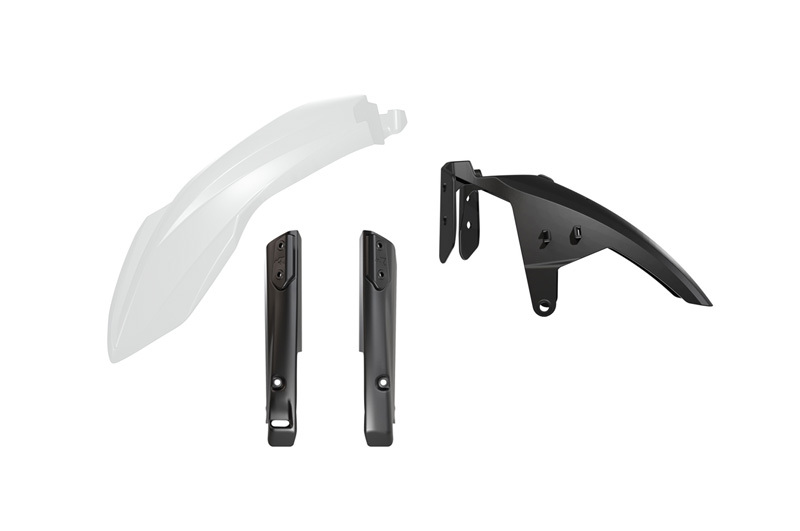 Kit guardabarros delantero + protectores de horquilla RACETECH – blanco/negro