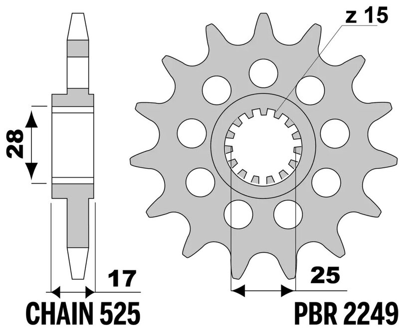 Piñón PBR acero con goma anti-ruido 2249G - 525