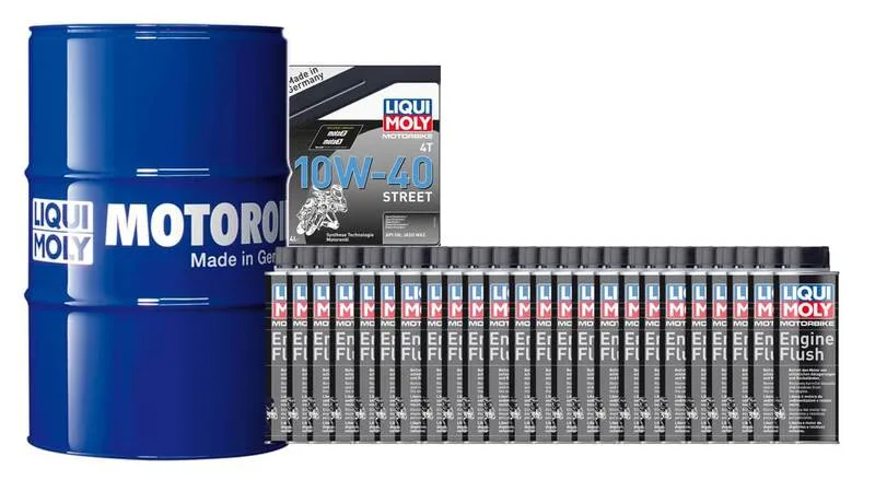 Pack LIQUI MOLY - Aceite de motor HC Sintético 10W-40 (1x Bidón 205L) + Limpia motores Engine Flush (24x Bote 250ml)