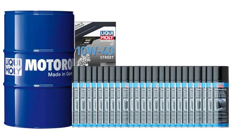 Pack LIQUI MOLY - Aceite de motor HC Sintético 10W-40 (1x Bidón 205L) + Lubricante de silicona (24x Spray 300ml)