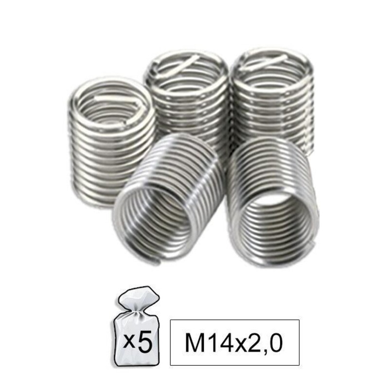 Set de 5 Helicoides M14x2.0 para reparación rosca bujía JBM 52022