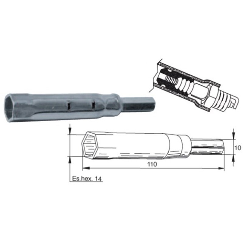 Llave de bujía con extractor de pipa de silicona hexágono 14 BUZZETTI