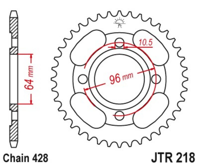 Corona JT 218 de acero Honda CG125 44 dientes