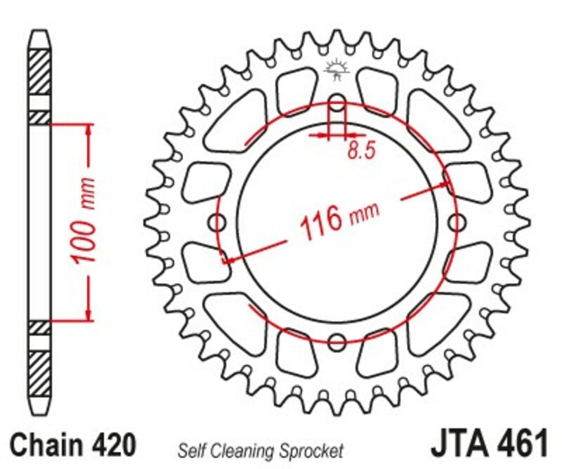 Corona JT Aluminio negro JT 461 con 51 dientes