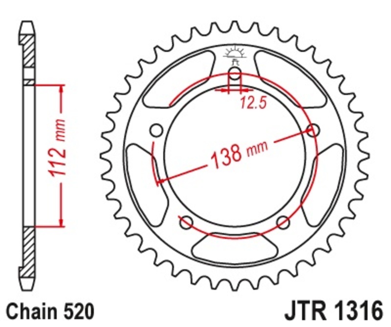 Corona JT 1316 de acero con 38 dientes