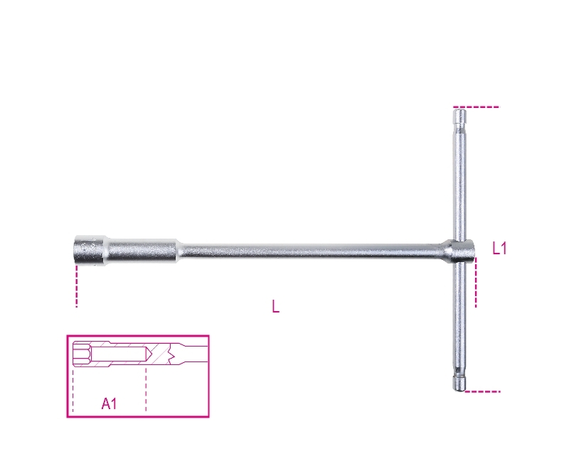 Llave de tubo BETA, con boca hexagonal y mango en T, 8 mm