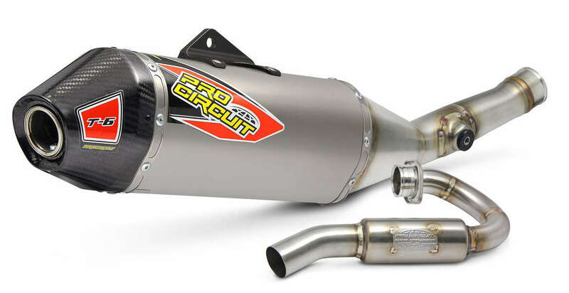 Linea completa escape Pro Circuit T-6 acero inox, KX450: Silencioso de titanio, tapa de carbono