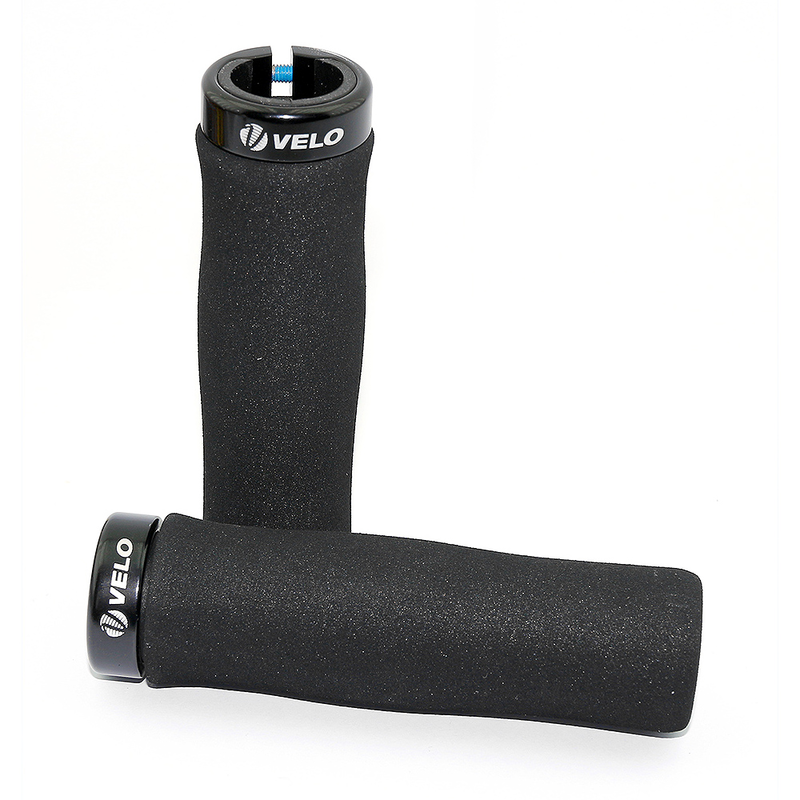 Par puños bici espuma EVA ultraligera VELO Negros/abrazadera negra. Sujeción lock-on 1 tornillo