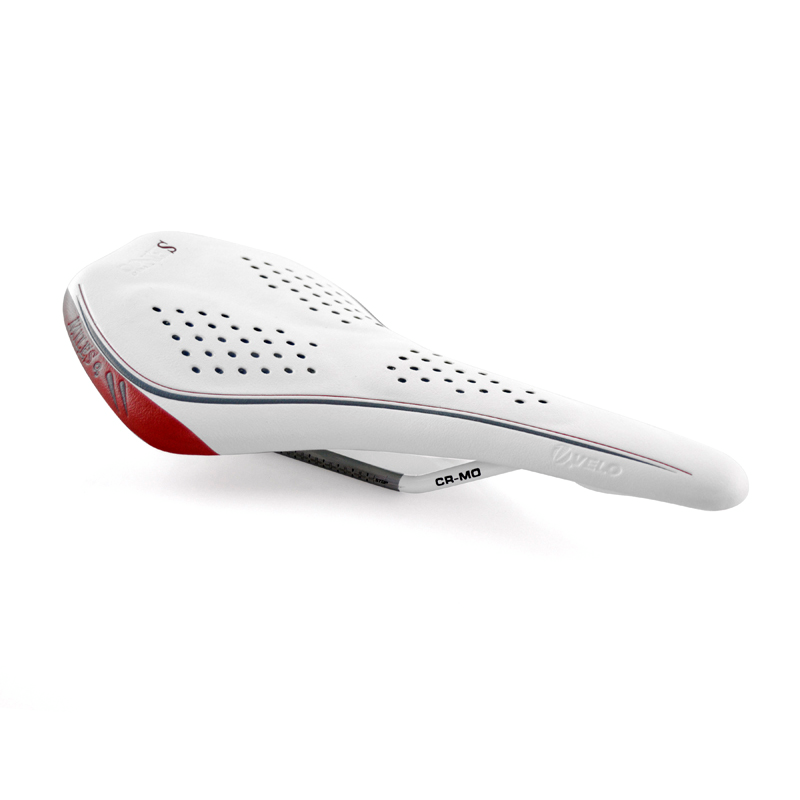 Sillín bicicleta Racing VELO VL4142 blanco raíles cromoli. Femenino. Perforado. Color blanco