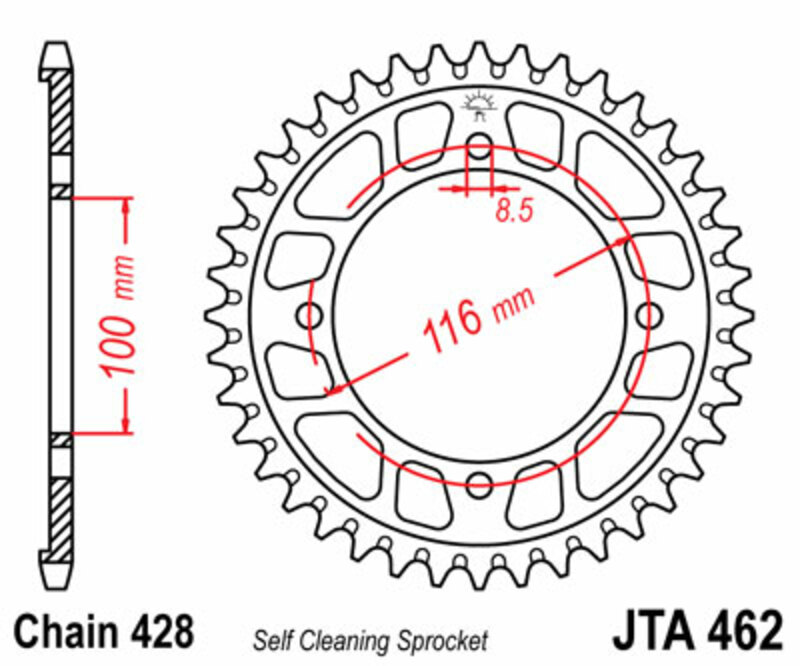 Corona JT SPROCKETS aluminio ultraligera autolimpiable 462 - Paso 428