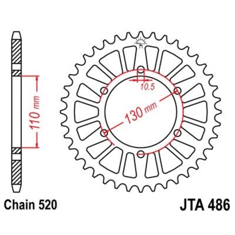 Corona JT 486 de aluminio con 52 dientes