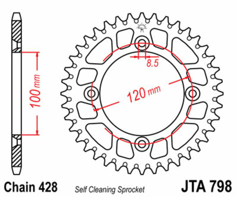 Corona JT SPROCKETS aluminio ultraligera autolimpiable 798 - Paso 428