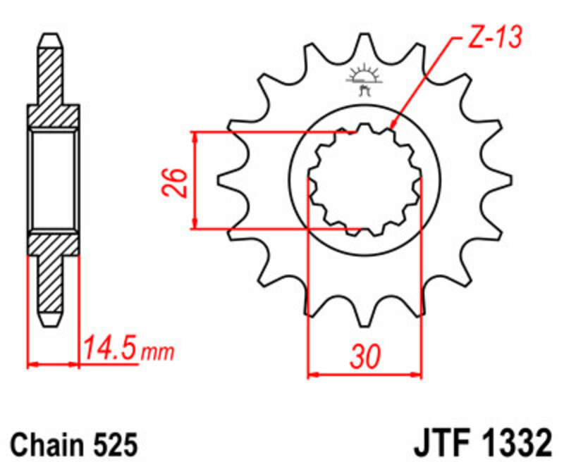 Piñón JT SPROCKETS acero estándar 1332 - Paso 525
