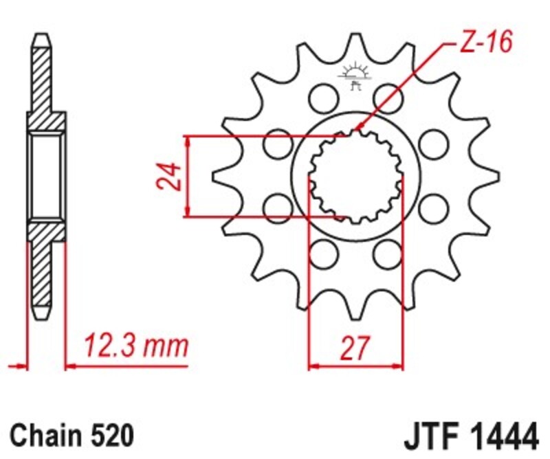 Piñón JT 1444 de acero con 16 dientes