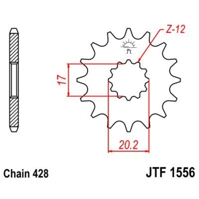 Piñon JT 1556 de acero con 12 dientes