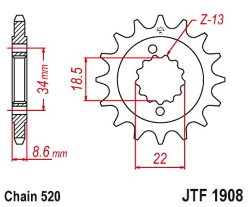 Piñón JT 1908 de acero con 15 dientes