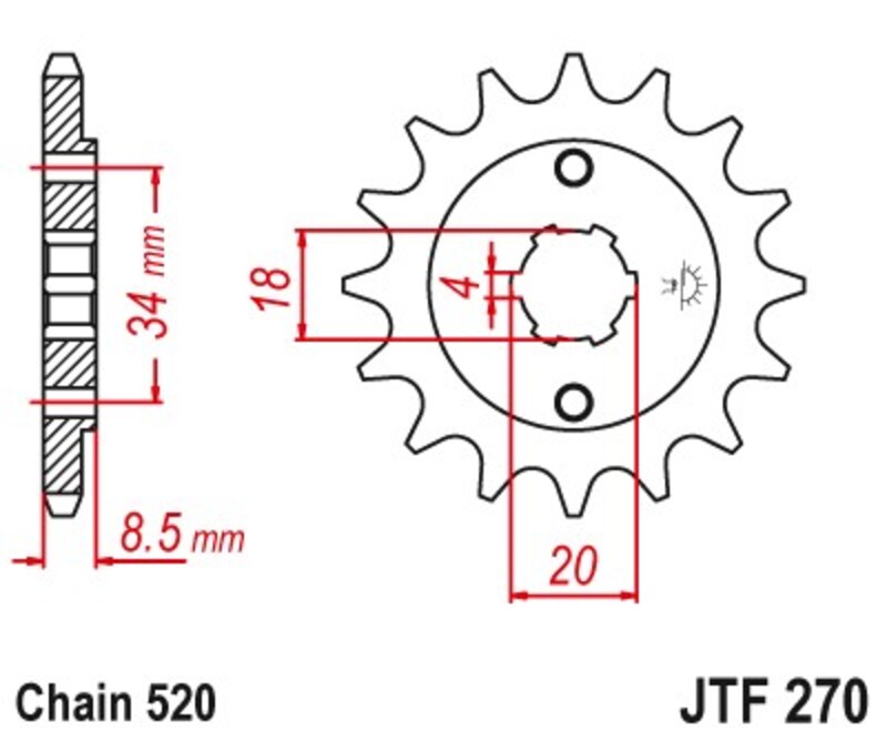 Piñón JT 270 de acero con 12 dientes GOES 125 / Honda 125