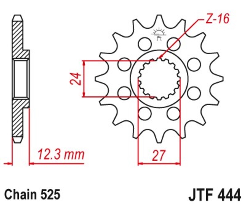 Piñón JT 444 de acero con 16 dientes