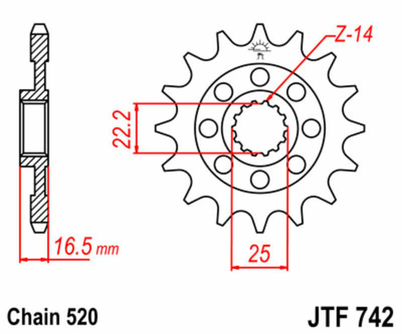Piñón JT SPROCKETS acero estándar 742 - Paso 520