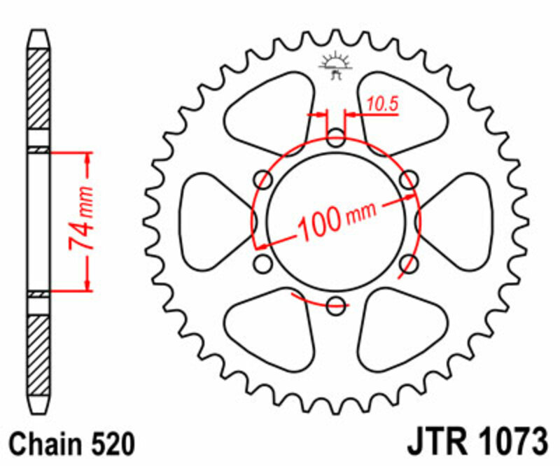 Corona JT SPROCKETS acero estándar 1073 - Paso 520