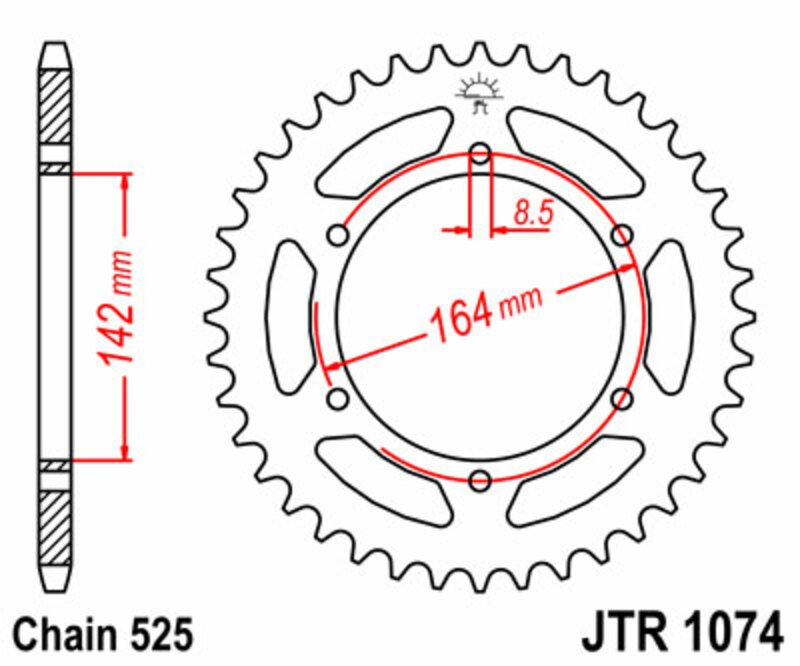 Corona JT SPROCKETS acero estándar 1074 - Paso 525