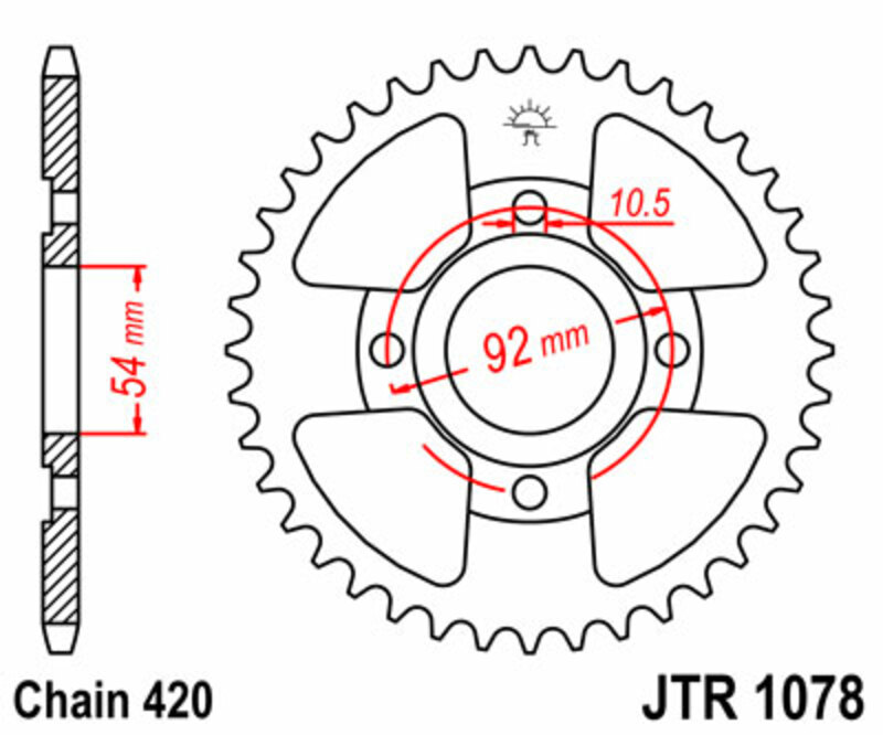 Corona JT SPROCKETS acero estándar 1078 - Paso 420