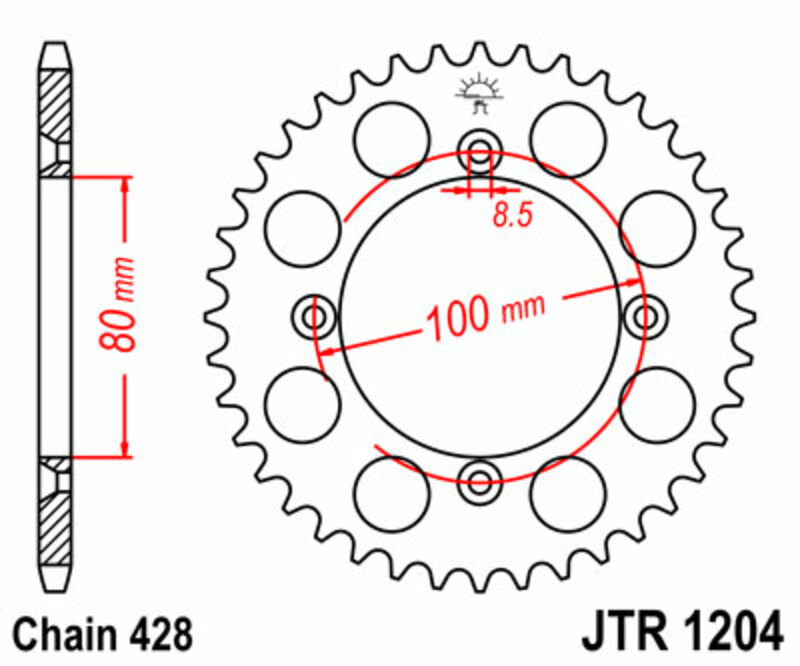 Corona JT SPROCKETS acero estándar 1204 - Paso 428