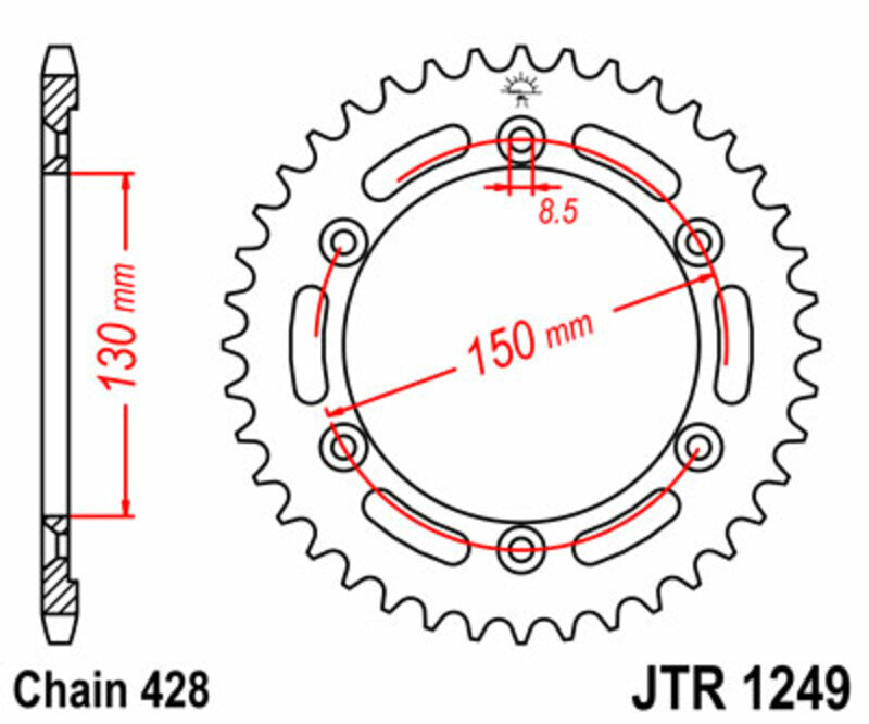 Corona JT SPROCKETS acero estándar 1249 - Paso 428