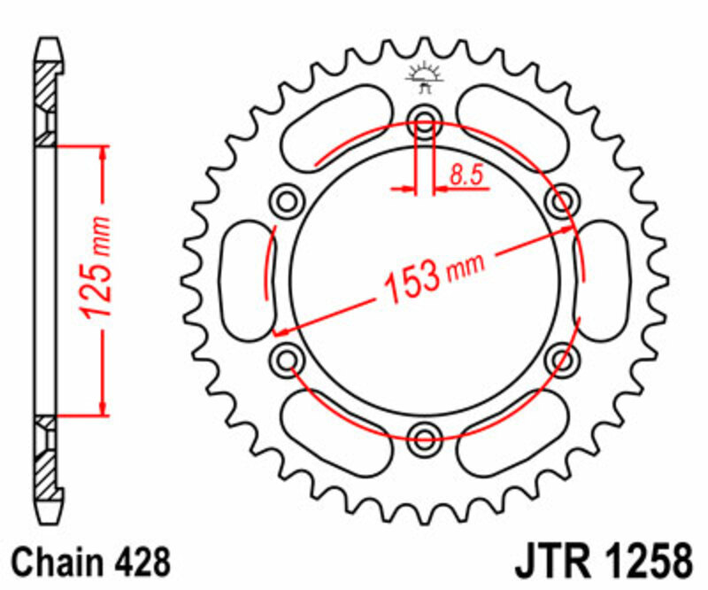 Corona JT SPROCKETS acero estándar 1258 - Paso 428