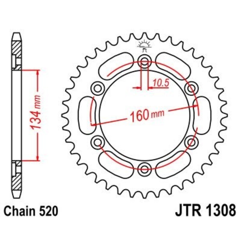 Corona JT 1308 de acero con 40 dientes