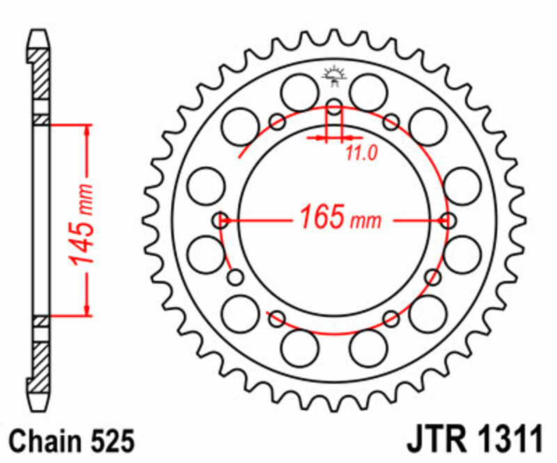 Corona JT SPROCKETS acero estándar 1311 - Paso 525